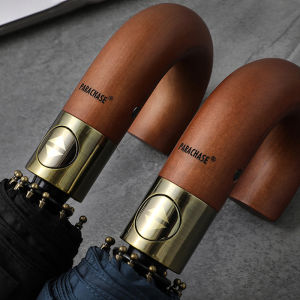 Luxury Wooden Large Umbrella for Men Business Style Automatic Windproof 10 Bones 3 Fold Umbrella Foldable