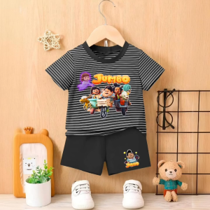 Setelan Baju Kaos Kombinasi Salur untuk anak Laki perempuan Motif Animasi JUMBO Viral Usia 1-8 Thn