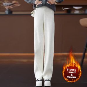 XIANGHOUMINCHU | Fleece Lined Wool Trousers Loose Fit Slimming