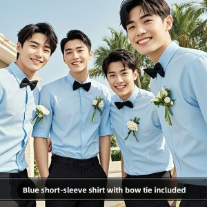 KXRX | Groomsmens Suit Short Sleeve Shirt White Wedding Western Formal Wear