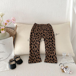 Girls Slim Fit Bell Bottom Pants Spring Autumn Leopard Print Outerwear Childrens Trendy Long Trousers Baby Cotton Stretchy