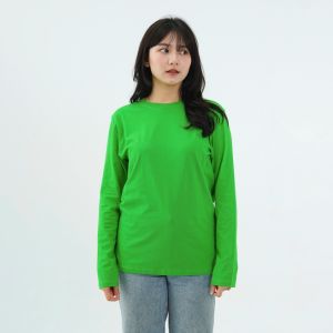Kaos Polos Wanita Lengan Panjang Bahan Katun Combed 30s Warna Hijau Fuji