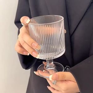 แก้วเครื่องดื่มเย็นทรงเตี้ย ลายเส้นตรงสุดน่ารัก สไตล์เกาหลีมินิมอล