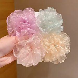 Kẹp tóc mỏ vịt hoa mẫu đơn kẹp tóc hoa voan nữ tính dịu dàng- Shop RYRY