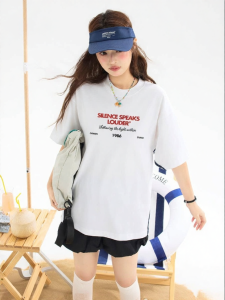 Gbiaior | American Style Letter Print Contrast Splicing Chinese Trend Short Sleeve T-Shirt Female Loose Casual Top