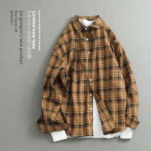 GONGNU | Spring Japanese Vintage Casual Plaid Loose Shirt