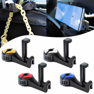 (2 Pack) Headrest Hook Car Seat Hooks with Phone Holder Back Seat Organizers 360° Rotation Headrest Storage Hanger Hanging Organizer