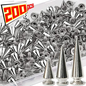 Dizoey 200/10PCS Double Caps Silver Rivets Cone Studs DIY Punk Round Cone Spikes for Shoes Bags Clothing Garment Nail Rivet Sewing Tool