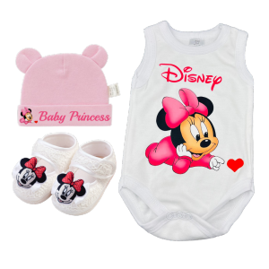 Disney | 3 Pieces / Sets of Baby Hats 100% Pure Cotton Soft and Comfortable Fashionable and Simple Newborn Headwear Kawaii Baby Bed Shoes