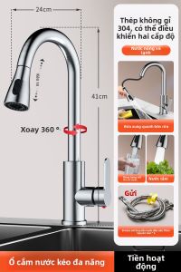YALANDENG | Vòi Rửa Bát Bằng Đồng Nguyên Chất Kiểu Kéo Ra Có Thể Điều Chỉnh Nước Lạnh và Nóng