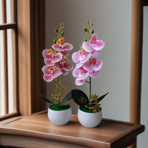 Realistic Artificial Orchid Potted Plant with Plastic Pot for Home Office Hotel Tabletop Centerpiece Decoration Fake Orchid