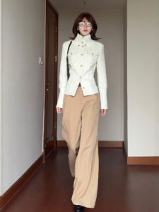CHANGTONG | American Retro Fashion Elegant High-neck Waist-cinching Slim-fit Short Jacket