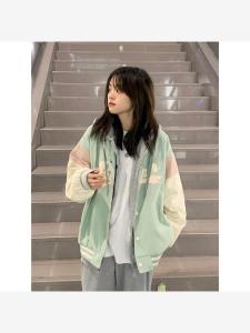 Spring 2025 Loose Womens Baseball Jacket Letter Embroidery Student Style Cleanfit Polyester Fiber Short Outerwear Coat