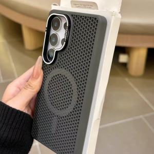 Samsung S25 Ultra Phone Case Metal Hollow out Heat Dissipation Magnetic Wireless Charging Compatible S24 Ultra S23 Ultra