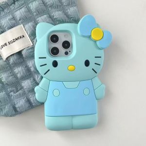 INS Style Bow Hello Kitty Soft Silicone Case For iPhone 17 16 15 14 13 12 11 Pro Max 17 Pro 3D Cartoon Shockproof Phone Cover