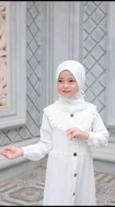 Gamis Anak Manasikhaji Warna Putih Set Hijab Usia 3 Sampai 10 Tahun Crinkle Airflow Premium