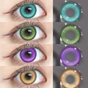 VISUASHOW Cosplay Green Colored Contact Lenses 2Pcs Crazy Anime Rad Eye Lens for Halloween Cosplay Party Role Play & Makeup