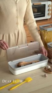 Dear Home กล่องเก็บตะเกียบพร้อมฝาปิด ที่ใส่ช้อนส้อม กล่องใส่ตะเกียบมีถาดรองในตัว ที่วางตะเกียบในครัว ที่เก็บช้อนส้อม
