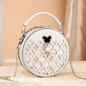 Fashionable Small round Bag Womens Crossbody Chain Bag Versatile Single Shoulder Bag Casual Youth PU Leather Handbag