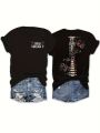 Grow Through It Women's Tee - Spine & Floral Graphic, Casual Gray Top. 