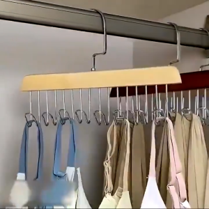8 Hooks Non-Slip Solid Wood Hanger Space Saving Woman Bra Hanger Man Belt Tie Hanger Durable