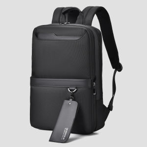Mens Business Laptop Backpack Large Capacity Commuter Waterproof Shoulder Bag Simple Design British Style Dual-Pocket Pack