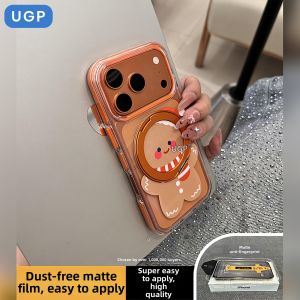 UGP | Cute Cartoon Gingerbread Design iPhone Case with Rotating Stand Transparent Matte
