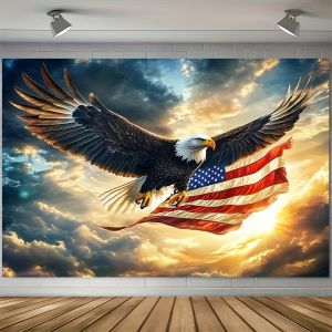 VIKAMA Soaring Eagle American Flag Tapestry Living Room Star Spangled Banner Independence Day Patriotic Theme Room Decoration