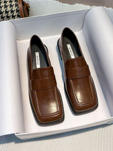 British Style Retro Square Head Small Leather Shoes Fashionable Lazy Thick Heel Comfortable Slip-On Loafers for Young Women