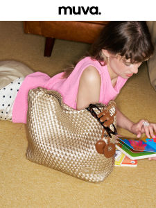 MUVA Handcrafted Large Capacity Tote Bag Womens Commuter Beach Vacation Single Shoulder Bag Summer New Style Soft PU Leather