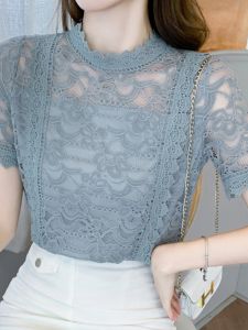  Style Short Sleeve Lace T-Shirt Women Summer New Hollow out Mesh Top Age Reduction Korean Style Floral Pattern Straight Cut