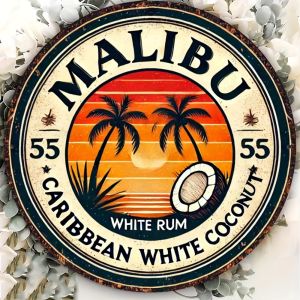 CIFbuy | Biển Hiệu Treo Tường Bằng Kim Loại Malibu Caribbean Rum Retro 8x8 Inch Trang Trí Quầy Bar Tại Nhà - CIFBUY
