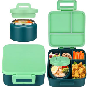 1 Set Bento Lunch Box for Kids with 8oz Insulated Vacuum Food Jar Food Containers for School Microwave & Dishwasher Safe