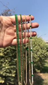 Emerald Cubic Zircon CZ Hip Hop Tennis Chain Necklace Gold Plated Green Crystal Street Party Jewelry Choker Statement Jewelry