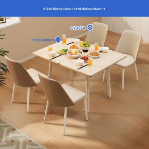Compact Folding Cream Style Dining Table with Solid Wood Legs