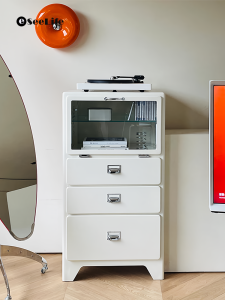 Retro Japanese Style Metal Iron Cabinet Living Room Sofa Sideboard Display Cabinet Glass Show Case Four Drawers Two Shelves