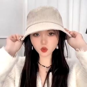 Topshome หมวกบักเก็ต กำมะหยี่ลูกฟูก พับได้ กันแดด สีไม่ซ้ำ สีพื้น มินิมอล ใส่เที่ยว bucket Ins ปรับขนาดได้ H-033