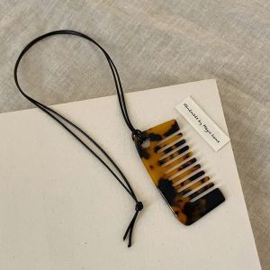 Korean Niche Leopard Print Vinegar Comb Pendant Black Rope Necklace Women Design Sweater Chain for Girl Party Gifts