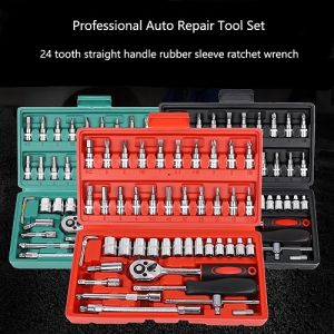 46pcs Professional Auto Repair Toolbox Kit Socket Wrench Ratchet Combination Complete Set of Multifungsi Tools and Accessory