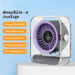 พัดลมตั้งโต๊ะขนาดเล็กแบบพกพา พร้อมไฟ LED ดิจิตอล แบตเตอรี่ 3000mAh ชาร์จผ่าน USB ปรับความเร็วลมได้ 100 ระดับ เงียบ เหมาะสำหรับตั้งแคมป์และหมุนเวียนอากาศ