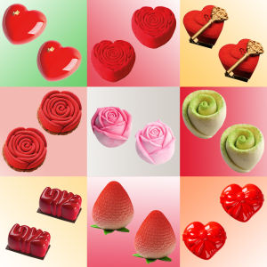 Heart or Rose Design Romantic Valentines Day French Mousse Moulds Kitchen Bakeware Silicone Cake Molds Dessert Decorating Tools