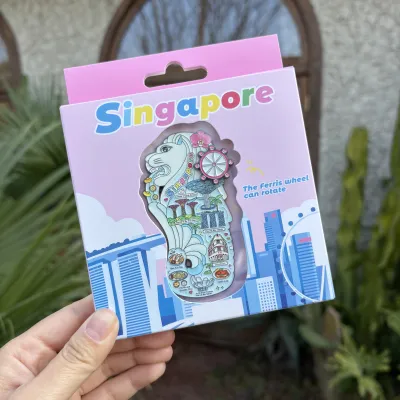 Singapore Merlion Tail Rotating Fridge Magnet Metal Souvenir Cultural Creative Gift in Gift Box Tourist Memorabilia