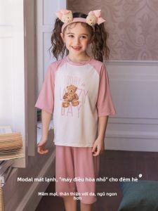 MiiOW | Bộ đồ ngủ mùa hè Modal MiiOW cho bé gái Áo thun cotton thường ngày Quần short dễ thương Bộ đồ ngủ Modal dành cho trẻ em