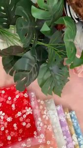 Vải lưới Hoa hoạ tiết xinh xắn may đầm váy công chúa làm phụ kiện cột tóc khổ 15m