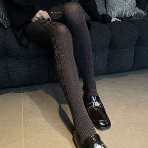 ถักยืดหยุ่นสูง ถุงน่อง แนวตั้ง ลายทาง และรูปแบบเกล็ดหิมะ ฤดูใบไม้ร่วง ฤดูหนาว อุ่น เลกกิ้ง พรางหุ่น เอฟเฟกต์ Footless