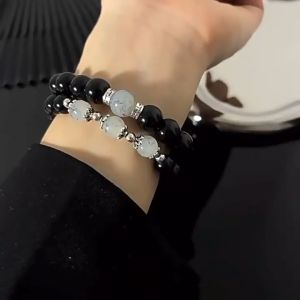 Nicedays🍒Pasangan Gelang Magnetik Gelang Obsidian Retro Gelang Obsidian Retro Di Ceruk Gelang Sahabat Sederhana