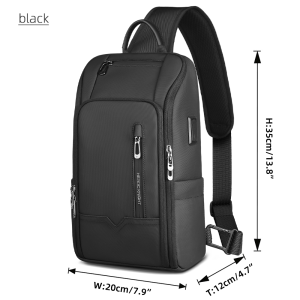 HK Anti-theft Mens Shoulder Bag Waterproof Chest Crossbody Bag with USB Oxford Leisure Satchel Multi-Pockets Sling Bag for Male