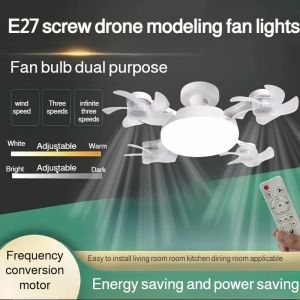 Home fan light tallation ceiling fan light four head modeling restaurant drone mute fan light 四头风扇一体折叠吊灯