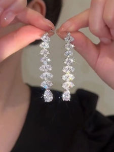 Exquisite Long Tassel Crystal Zirconium Silver Needle Evening Sparkling Earrings Korean Style Fashion Jewelry for Women