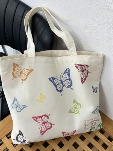 Spring Summer New Style Large Capacity Canvas Bag Single Shoulder Commuter Womens Butterfly Fashionable Handbag Soft Square